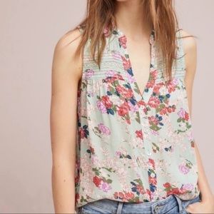 Meadow Rue Anthro Womens Size 10 Green Floral Top